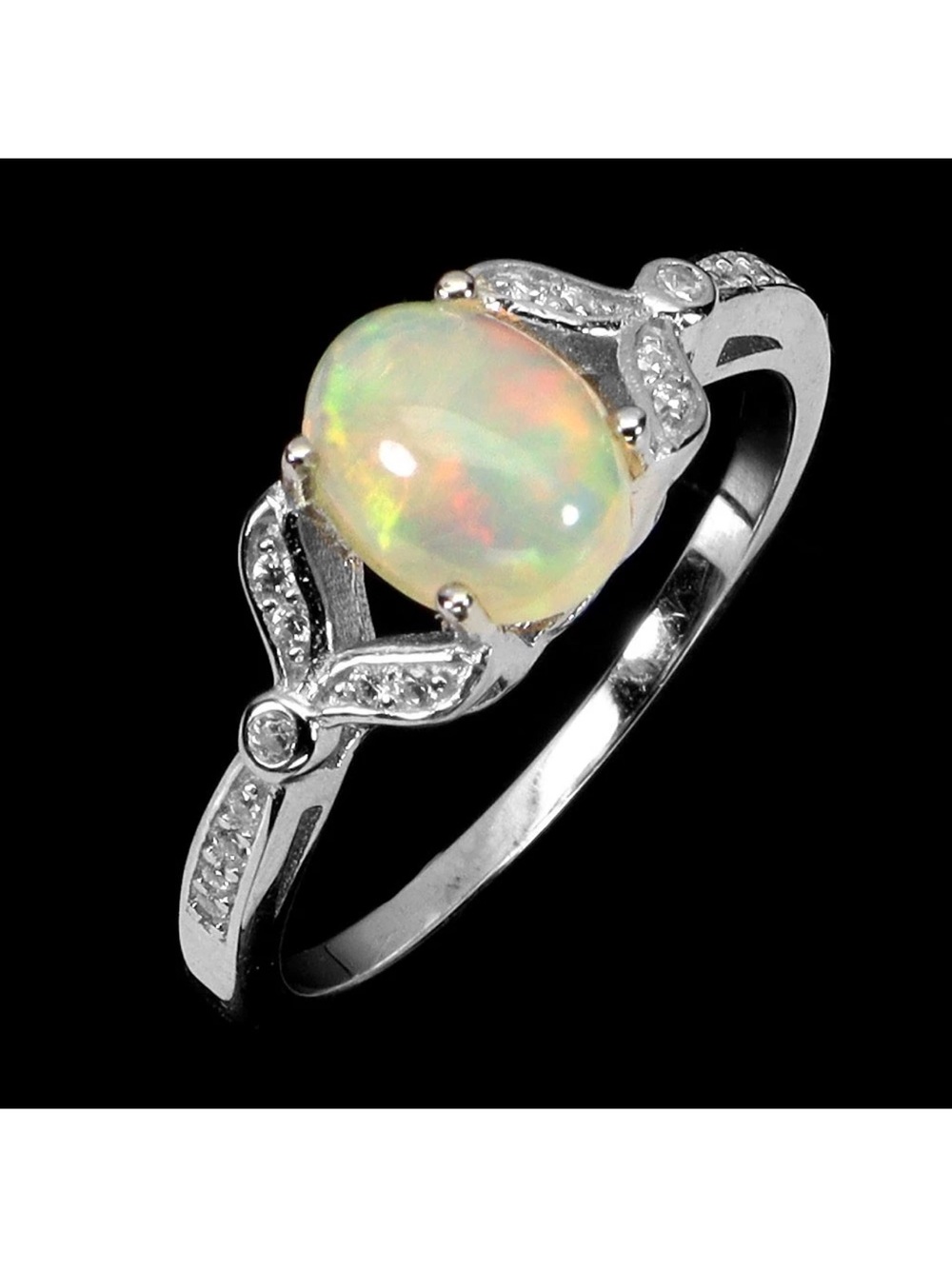 Stunning play of color Natural Fire Opal 8x6mm Ring in 925 Sterling Silver Sz 7